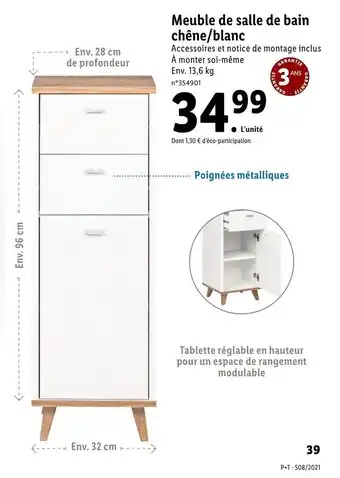 Lidl Meuble de salle de bain chêne/blanc offre