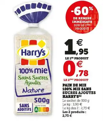U Express Harry's pain de mie 100% mie sans sucres ajoutes offre