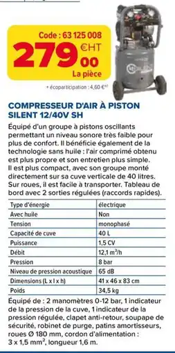 Prolians Compresseur d'air a piston silent 12/40v sh offre