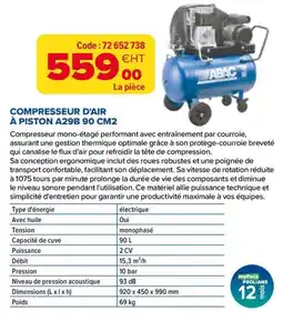 Prolians Abac compresseur d'air à piston a29b 90 cm2 offre