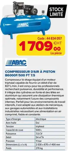 Prolians ABAC COMPRESSEUR D'AIR À PISTON B6000F/500 FT 7.5 offre