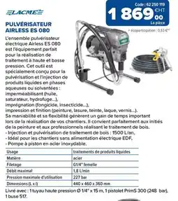 Prolians LACME PULVÉRISATEUR AIRLESS ES 080 offre