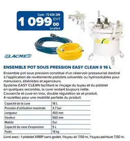 Prolians LACME ENSEMBLE POT SOUS PRESSION EASY CLEAN II 16 L offre