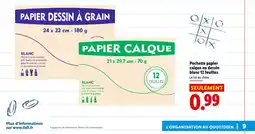 Lidl Pochette papier calque ou dessin blanc 12 feuilles offre
