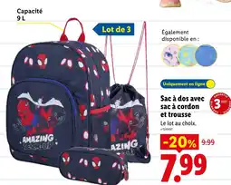 Lidl Sac à dos avec sac à cordon et trousse offre