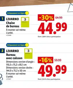 Lidl Livarno bureau avec caisson offre