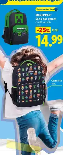 Lidl Minecraft sac à dos enfant offre