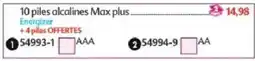Maximo Energizer piles alcalines Max plus offre