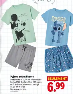 Lidl Pyjama enfant licence offre
