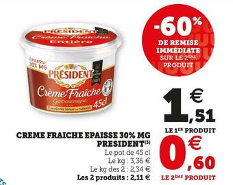 U Express President creme fraiche epaisse 30% mg offre