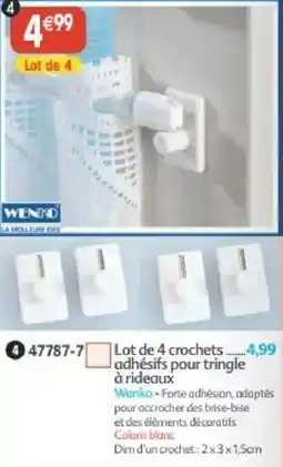 Maximo Wenko Lot de 4 crochets adhésifs pour tringle à rideaux offre