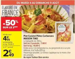 Carrefour Drive Maison tino - plat cuisiné pâtes carbonara offre