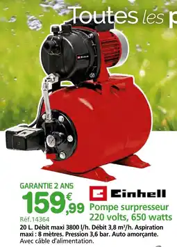 Provence Outillage EINHELL Pompe surpresseur 220 volts, 650 watts offre