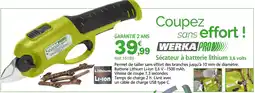 Provence Outillage WERKA PRO Sécateur à batterie lithium 3,6 volts offre