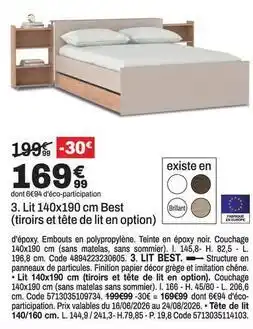 BUT Chêne - lit 140x190 cm best offre