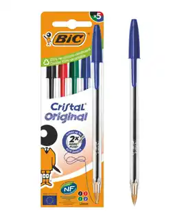 Bureau Vallée Bic - cristal - 5 stylos à bille - 1 mm - pointe moyenne offre