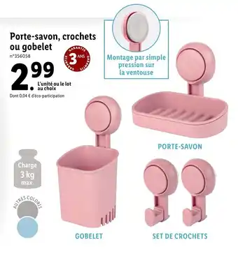 Lidl Porte-savon, crochets ou gobelet offre
