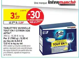 Intermarché Apta tablettes vaisselle tout en 1 citron x26 offre