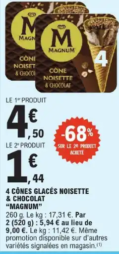 E.Leclerc Magnum 4 cône noisette & chocolat offre