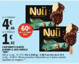 E.Leclerc Nuii 4 bâtonnets glacés almond & java vanilla offre