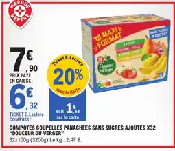 E.Leclerc Douceur du verger compotes coupelles panachées sans sucres ajoutés x32 offre