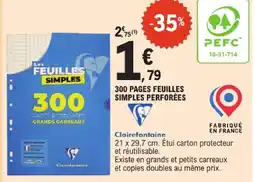 E.Leclerc Clairefontaine 300 pages feuilles simples perforees offre