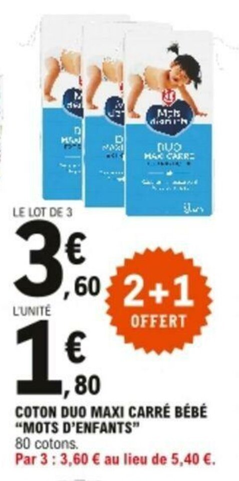 Promo Coton Duo Maxi Carre Bebe Chez E Leclerc