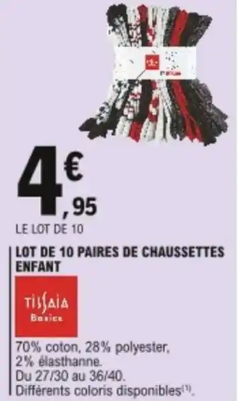 E.Leclerc Lot de 10 paires de chaussettes enfant offre