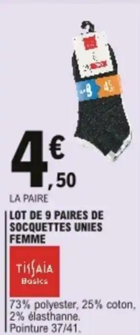 E.Leclerc Lot de 9 paires de socquettes unies femme offre