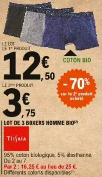 E.Leclerc Lot de 3 boxers homme bio offre