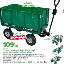 Provence Outillage Chariot remorque de jardin grillagé volume 200 litres avec bâche amovible offre