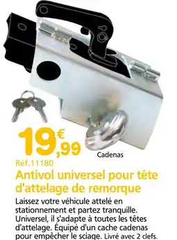 Provence Outillage Antivol universel pour tête d'attelage de remorque offre