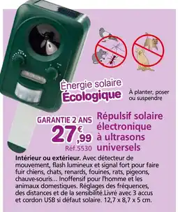 Provence Outillage Répulsif solaire électronique à ultrasons universels offre