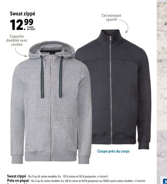 Lidl Sweat zippé offre