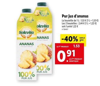 Lidl Pur jus d'ananas offre