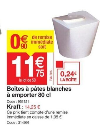 Promocash Boîtes à Pâtes Blanches offre
