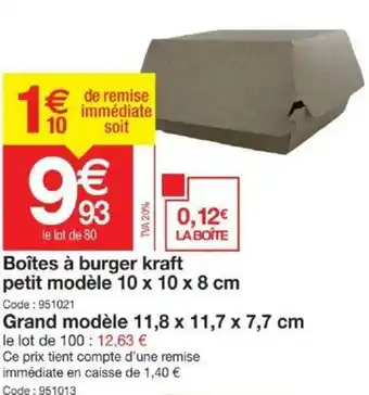 Promocash Boites à Burger Kraft offre