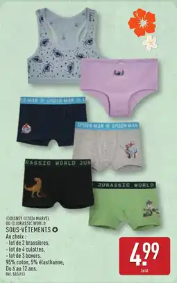 ALDI DISNEY SPIDER-MAN JURASSIC WORLD SOUS-VÊTEMENTS offre