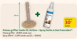 Maxi Zoo AniOne Poteau griffoir Simba XL + Francodex Spray herbe à chat offre