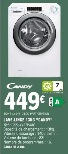 E.Leclerc CANDY LAVE-LINGE 13KG offre