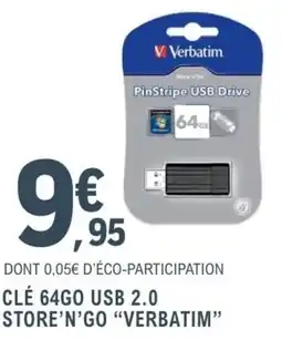 E.Leclerc Espace Culturel Verbatim CLÉ 64GO USB 2.0 STORE'N'GO offre