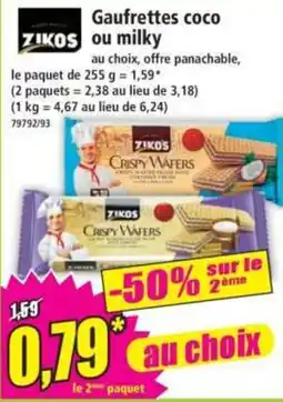 Norma ZIKOS Gaufrettes coco ou milky offre