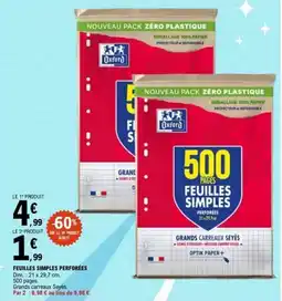 E.Leclerc Oxford Feuilles simples perforées offre