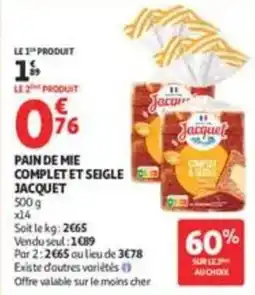 Auchan Supermarché Jacquet Pain de mie complet et seigle offre