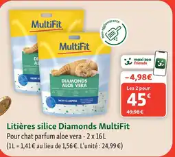 Maxi Zoo Multifit litières silice diamonds aloe vera offre