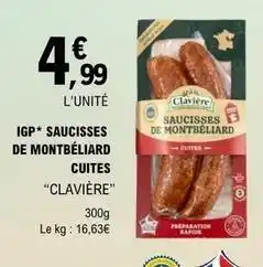 E.Leclerc Clavière - saucisses de montbéliard cuites offre