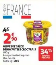 Auchan Supermarché Olives de grece dénoyautées croc frais offre