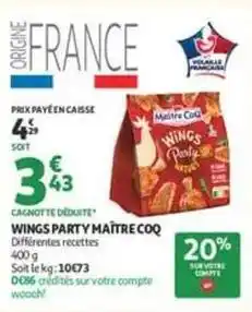 Auchan Supermarché Wings party mainte coq offre