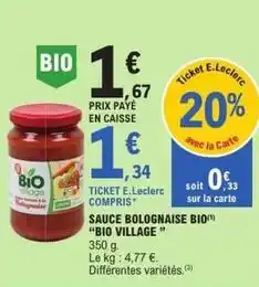E.Leclerc Bio village - sauce bolognaise bio offre