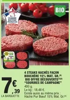 E.Leclerc 4 steaks hachés façon bouchère 15% mat. gr offre